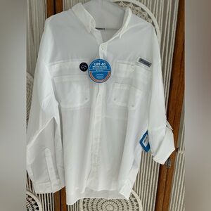 Columbia White Long Sleeve fishing PFG Suffolk  Shirt men’s L